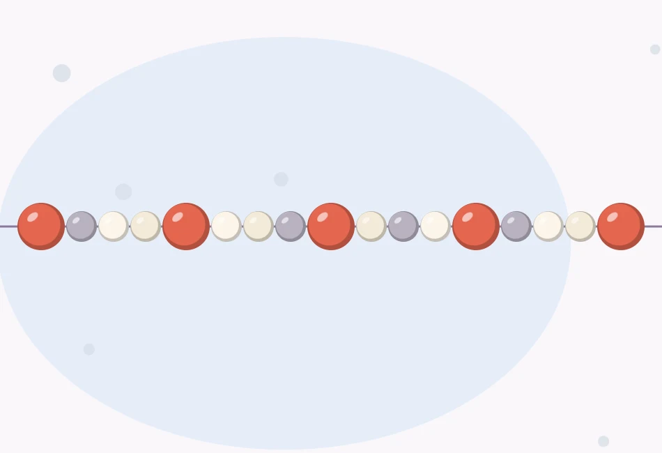 Illustration of a strand of neutral beads with a single bright accent color repeated at regular intervals