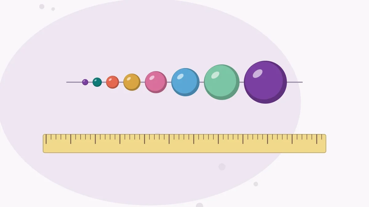 Illustration of a row of round beads growing from small to large above a ruler