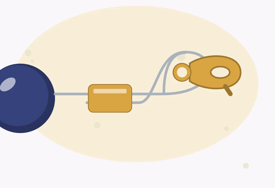 Close-up illustration of beading wire passing through a crimp tube, around the loop of a clasp and back through the crimp tube