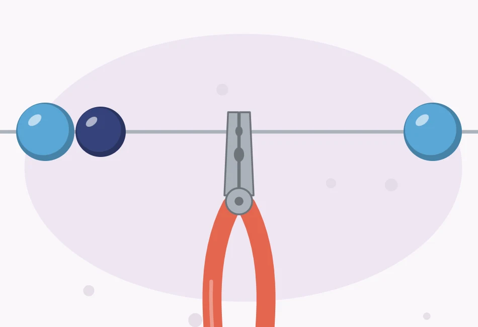 Illustration of crimping pliers squeezing a crimp tube on a strand of beading wire