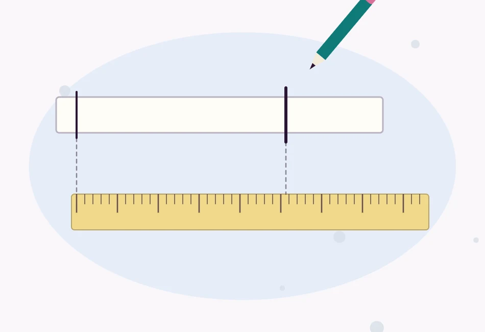 Illustration of a paper strip with a pencil mark lying flat along a ruler